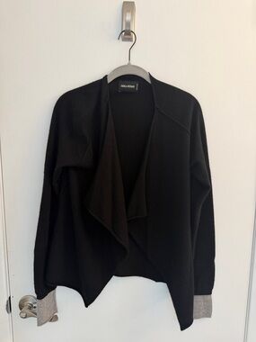 Zadig & Voltaire Black Draped Open-Front Cardigan with Gray Cuffs